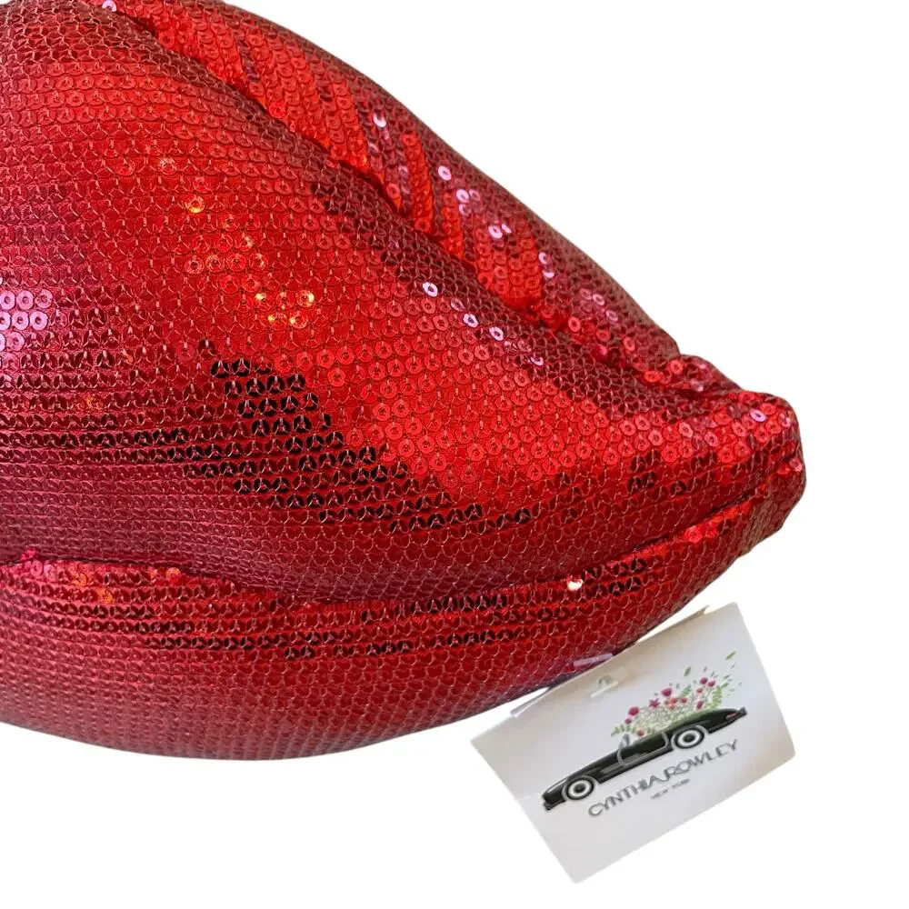 Cynthia Rowley Red Sequin Lips Shaped Pillow Valentines Day Love Kiss NEW